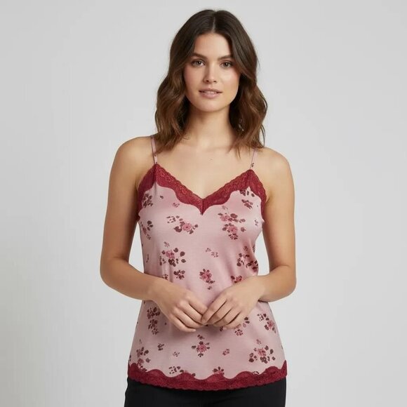 Banana Republic Tops - Banana Republic Women's Pink Floral Lace Trim Camisole Tank Top Size Medium NWT